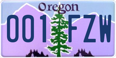 OR license plate 001FZW