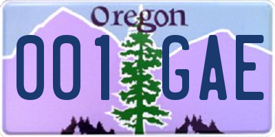 OR license plate 001GAE