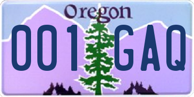 OR license plate 001GAQ