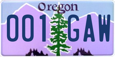 OR license plate 001GAW