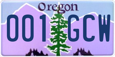 OR license plate 001GCW