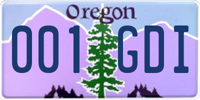 OR license plate 001GDI