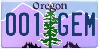 OR license plate 001GEM