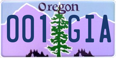 OR license plate 001GIA