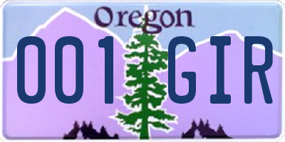 OR license plate 001GIR