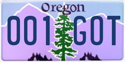 OR license plate 001GOT