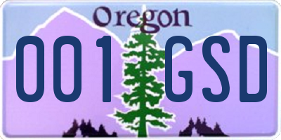 OR license plate 001GSD