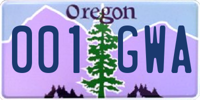 OR license plate 001GWA