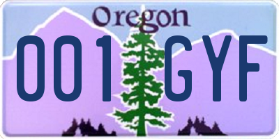 OR license plate 001GYF