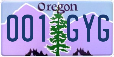 OR license plate 001GYG