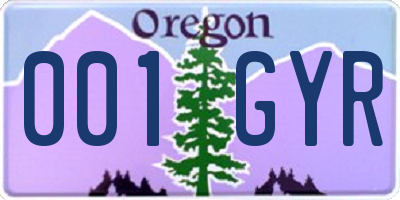 OR license plate 001GYR