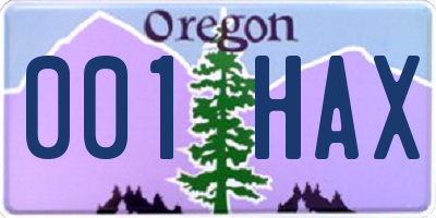 OR license plate 001HAX