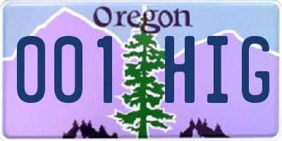 OR license plate 001HIG