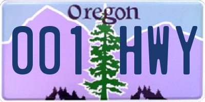 OR license plate 001HWY