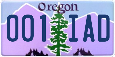 OR license plate 001IAD