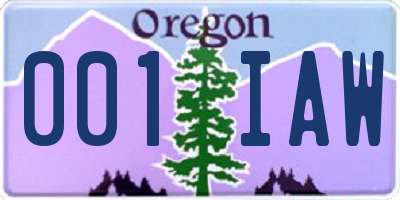 OR license plate 001IAW
