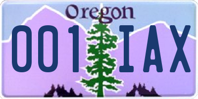 OR license plate 001IAX