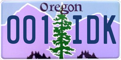 OR license plate 001IDK