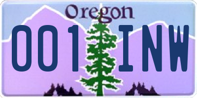 OR license plate 001INW