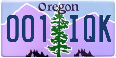 OR license plate 001IQK