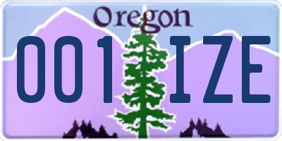 OR license plate 001IZE