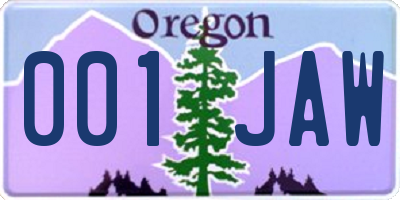 OR license plate 001JAW