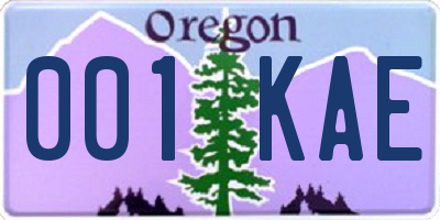 OR license plate 001KAE