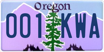 OR license plate 001KWA