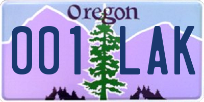 OR license plate 001LAK