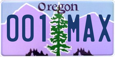 OR license plate 001MAX