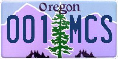 OR license plate 001MCS