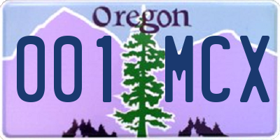 OR license plate 001MCX