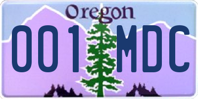 OR license plate 001MDC