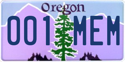 OR license plate 001MEM