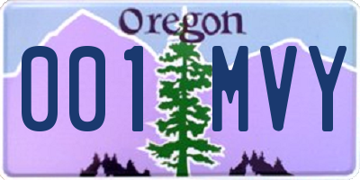 OR license plate 001MVY