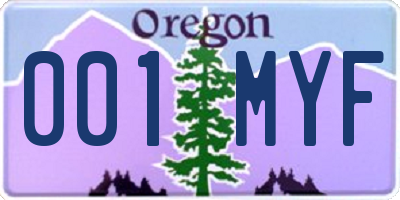 OR license plate 001MYF