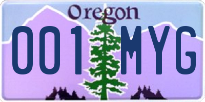 OR license plate 001MYG