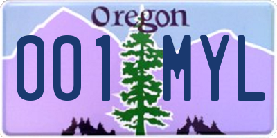 OR license plate 001MYL