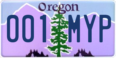 OR license plate 001MYP