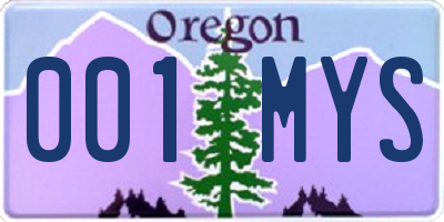 OR license plate 001MYS