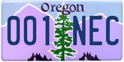 OR license plate 001NEC