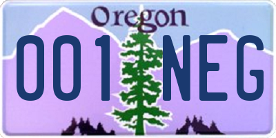 OR license plate 001NEG