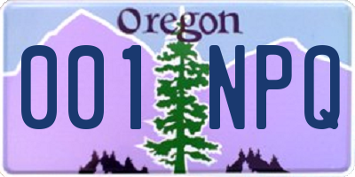 OR license plate 001NPQ