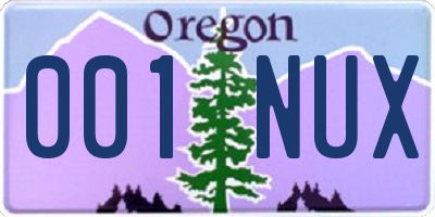 OR license plate 001NUX