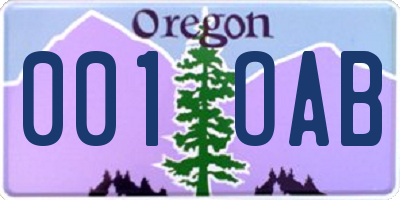 OR license plate 001OAB