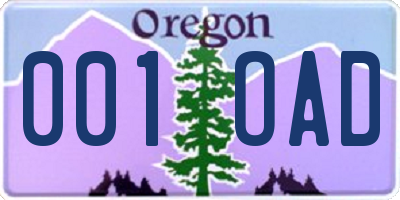 OR license plate 001OAD