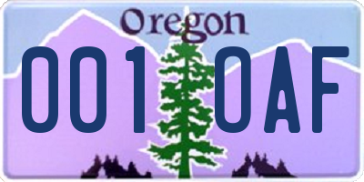 OR license plate 001OAF