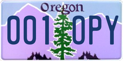 OR license plate 001OPY