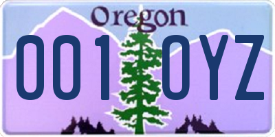 OR license plate 001OYZ