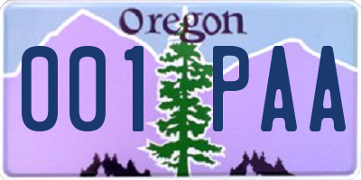 OR license plate 001PAA